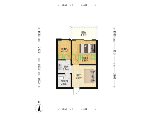 民都商住楼 2室1厅1卫 46平方