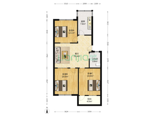 迎春小区 3室1厅1卫 90平方