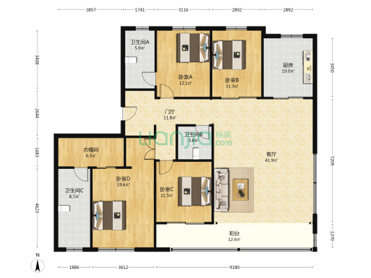 银丰玖玺城崇和院（五期） 4室1厅3卫 205平方