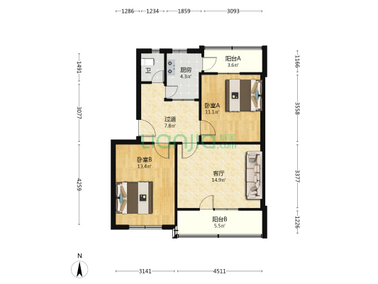 820家属院 2室1厅1卫 77平方
