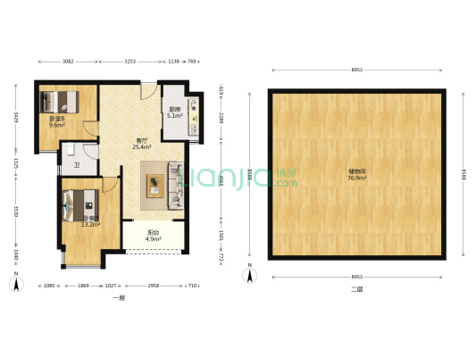 皇家花园 2室1厅1卫 80平方