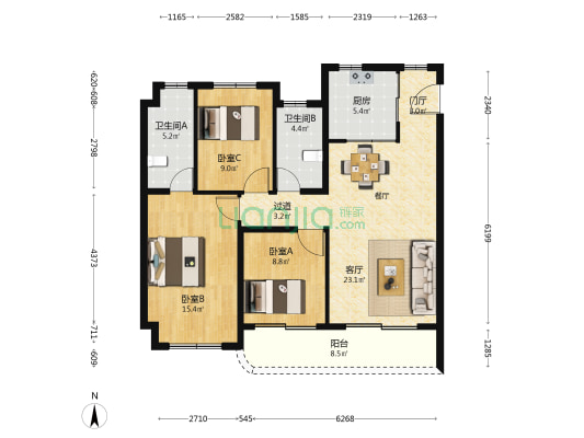 山河九里 3室1厅2卫 113平方