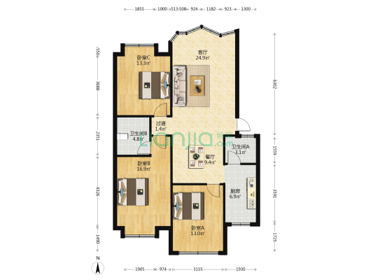 顺旺小区 3室2厅2卫 113平方