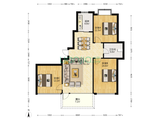 宗裕城·青出蓝嵉 3室1厅1卫 119平方