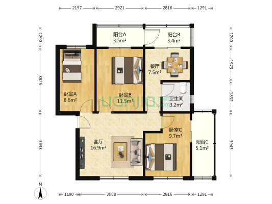 甘肃省中医学院附属医院家属院 3室2厅1卫 79平方