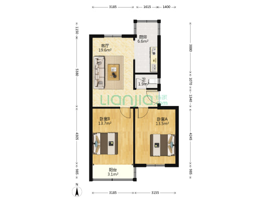 擂鼓石大街外贸宿舍 2室1厅1卫 73平方