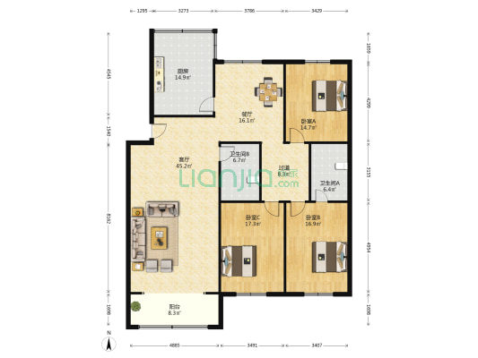 永清路 3室2厅2卫 184平方