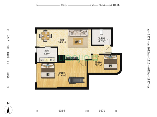 瑞泰恒居 2室1厅1卫 95平方