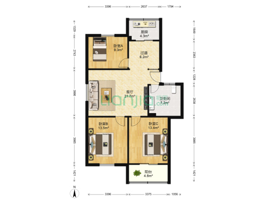 栖凤半山花园 3室1厅1卫 102平方