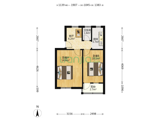 航道局宿舍 2室1厅1卫 49平方