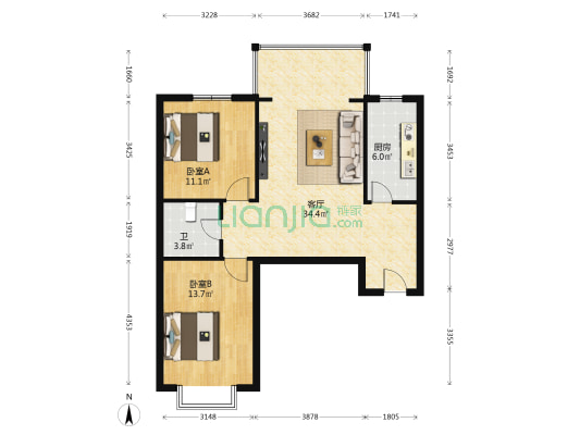 资环家园 2室1厅1卫 96平方