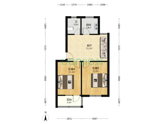 绿宝小区 2室1厅1卫 60平方