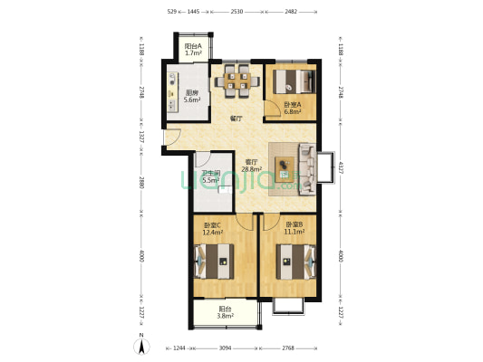 永年居 3室1厅1卫 95平方