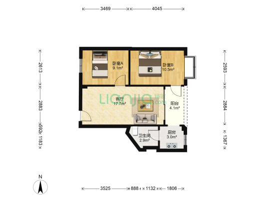 蝶翠新居 2室1厅1卫 58平方