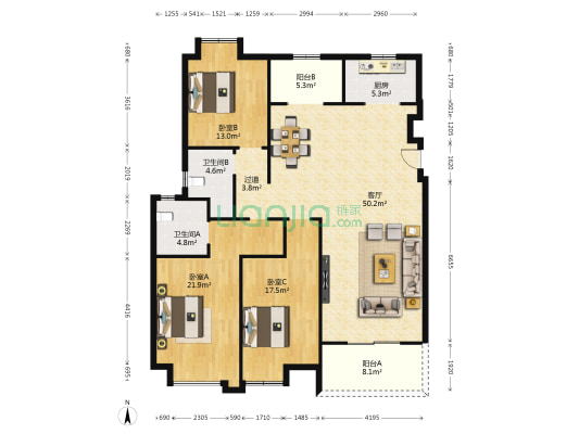 创源无想墅 3室1厅2卫 137平方