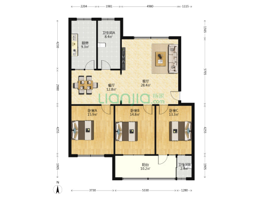 许昌市电信局 3室2厅2卫 133平方