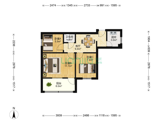 建国小区 3室1厅1卫 55平方