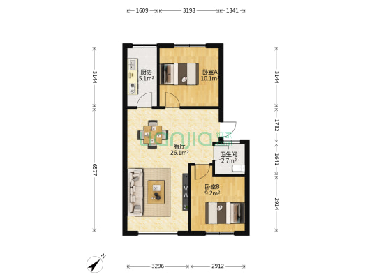 长宁街66-17号 2室1厅1卫 69平方