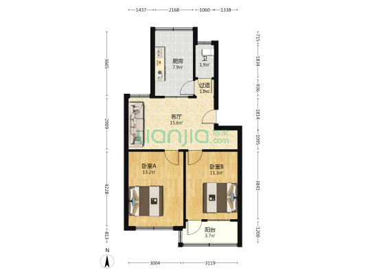 纺织厂家属院 2室1厅1卫 66平方