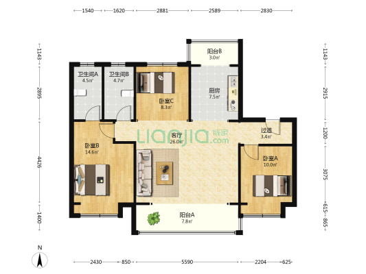 融创未来壹号 3室1厅2卫 118平方