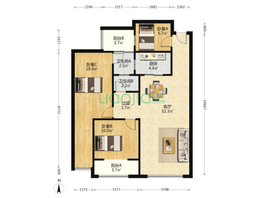 未来方舟 3室1厅2卫 93平方