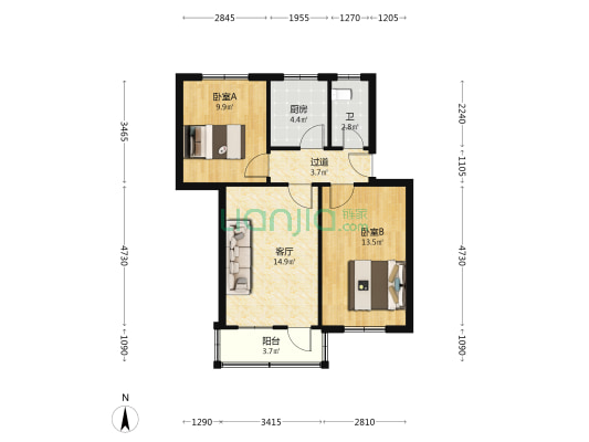 省高级法院宿舍 2室1厅1卫 64平方