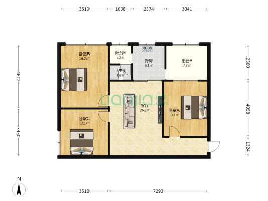 白岩路 3室1厅1卫 101平方