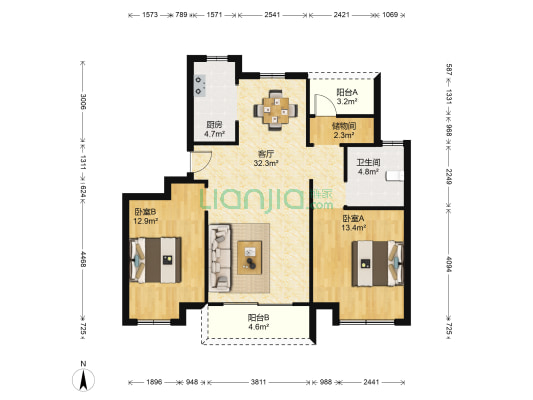 中昂朗樾 2室1厅1卫 96平方