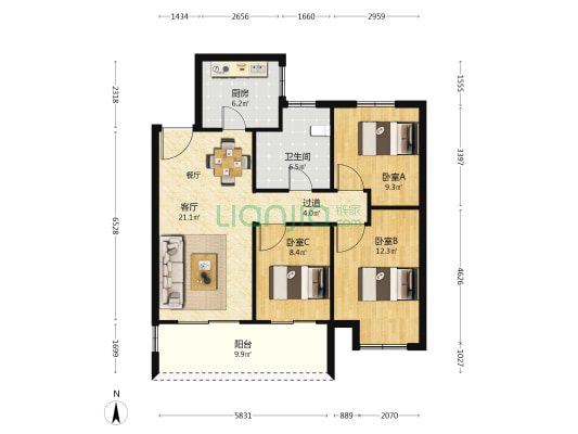 开封星联岚溪府 3室1厅1卫 103平方