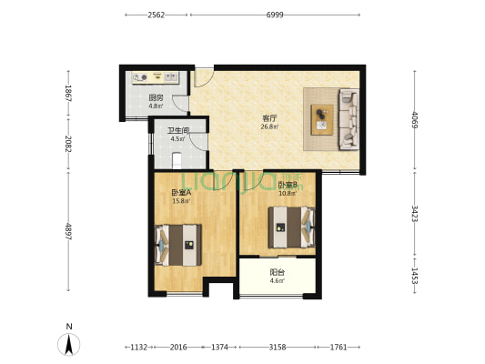 华厦山南小镇 2室1厅1卫 83平方