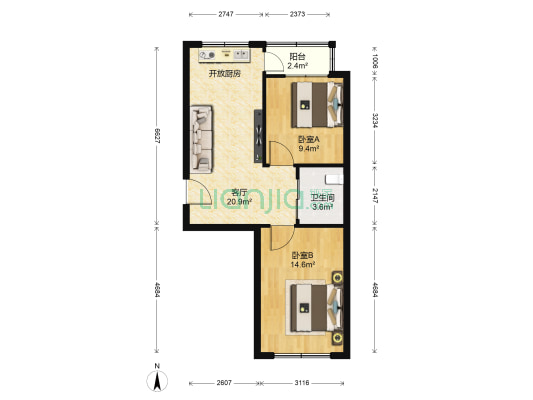 九苑小区 2室1厅1卫 61平方