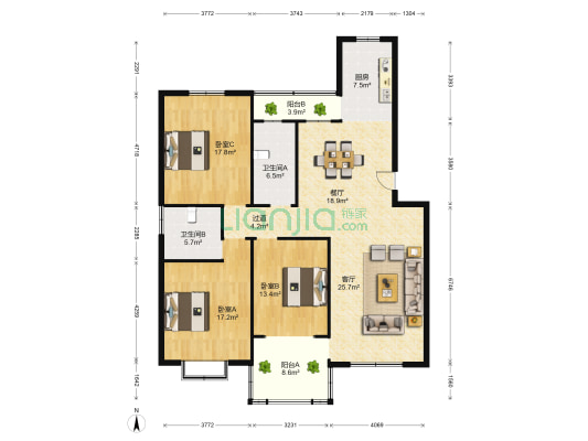 荷兰小镇郁香郡 3室2厅2卫 150平方