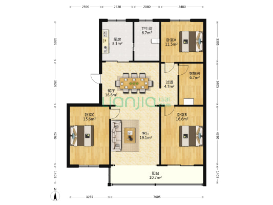 建都新村西区 3室2厅1卫 137平方