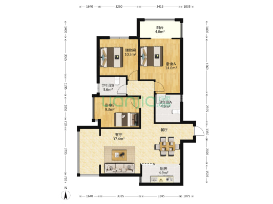 时代锋尚园  2室1厅2卫 123平方