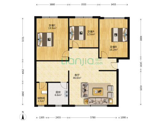 泰福巷1号 3室1厅0卫 120平方