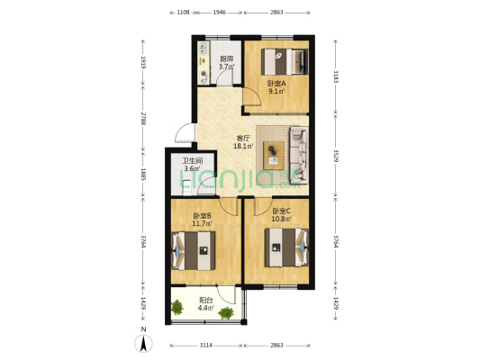 蔬菜公司家属院 3室1厅1卫 76平方