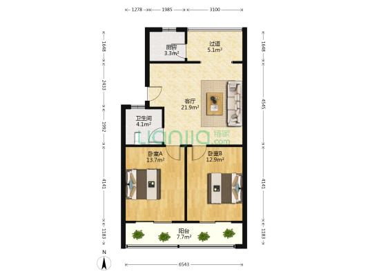 五建西院 2室1厅1卫 80平方