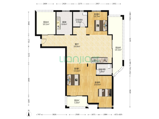 梅里达花园 3室1厅2卫 140平方