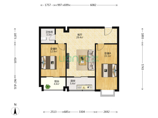 燕赵商厦 2室1厅1卫 92平方