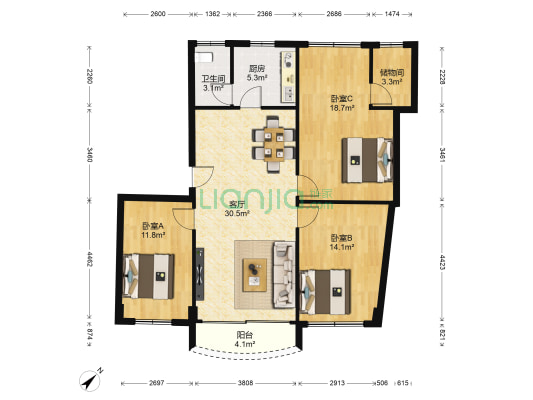 顺光大厦 3室1厅1卫 121平方
