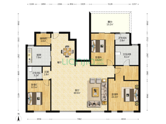 远洋万和四季 3室1厅3卫 170平方