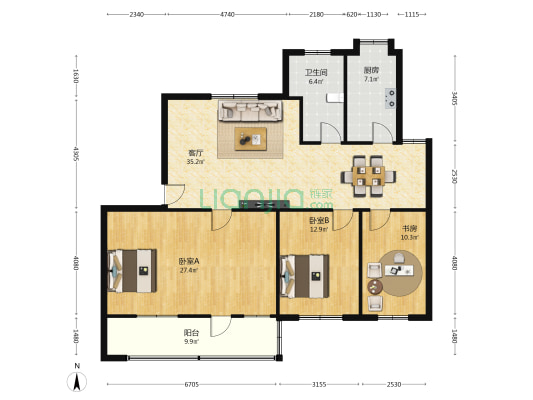 农办火星宿舍 3室1厅1卫 121平方