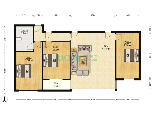 富绿山庄 3室1厅1卫 204平方