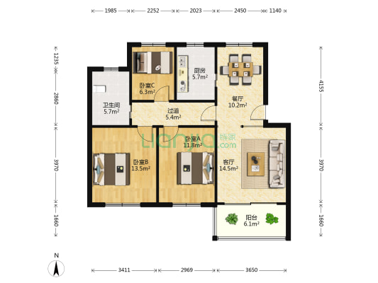 滨河南苑A区 3室2厅1卫 97平方