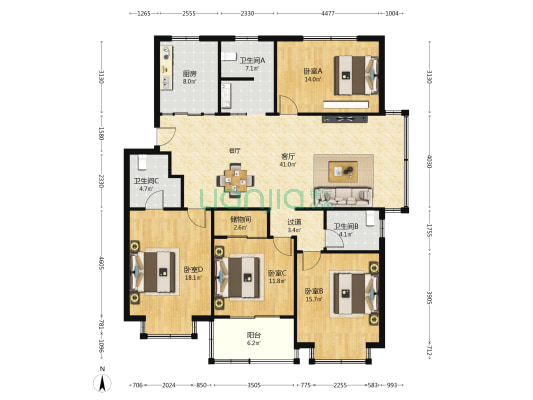 双象家园 4室1厅3卫 157平方