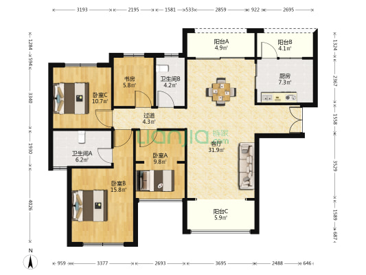 雅居乐花园 4室1厅2卫 139平方