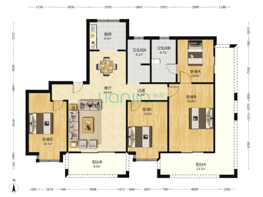 山水香堤溪岸 4室1厅2卫 176平方
