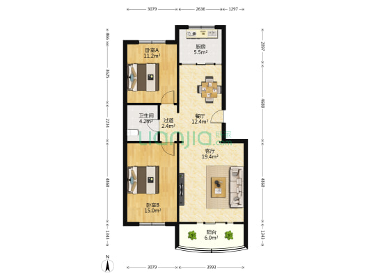 惠馨苑 2室2厅1卫 101平方