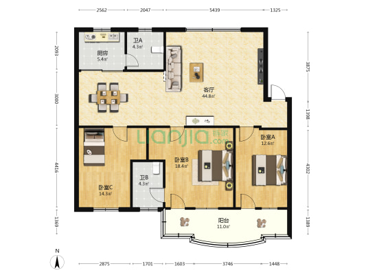 海湾怡园 3室1厅2卫 127平方