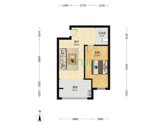 满五唯一 精装 修 楼层好 可拎包住-户型图